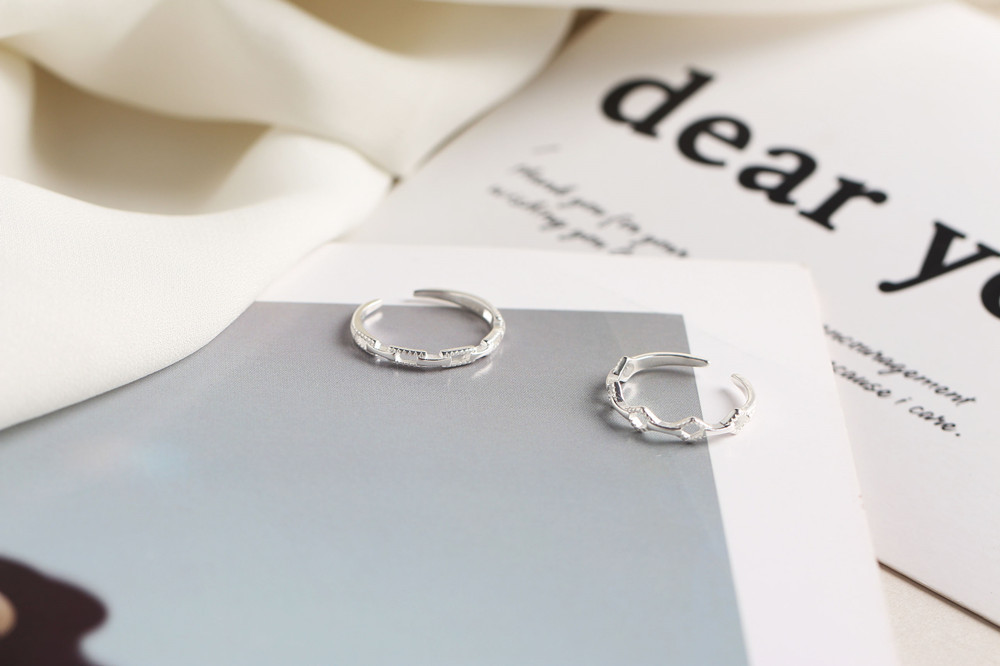 Korean minimalist geometric shape plain silver open S925 sterling silver finger ring