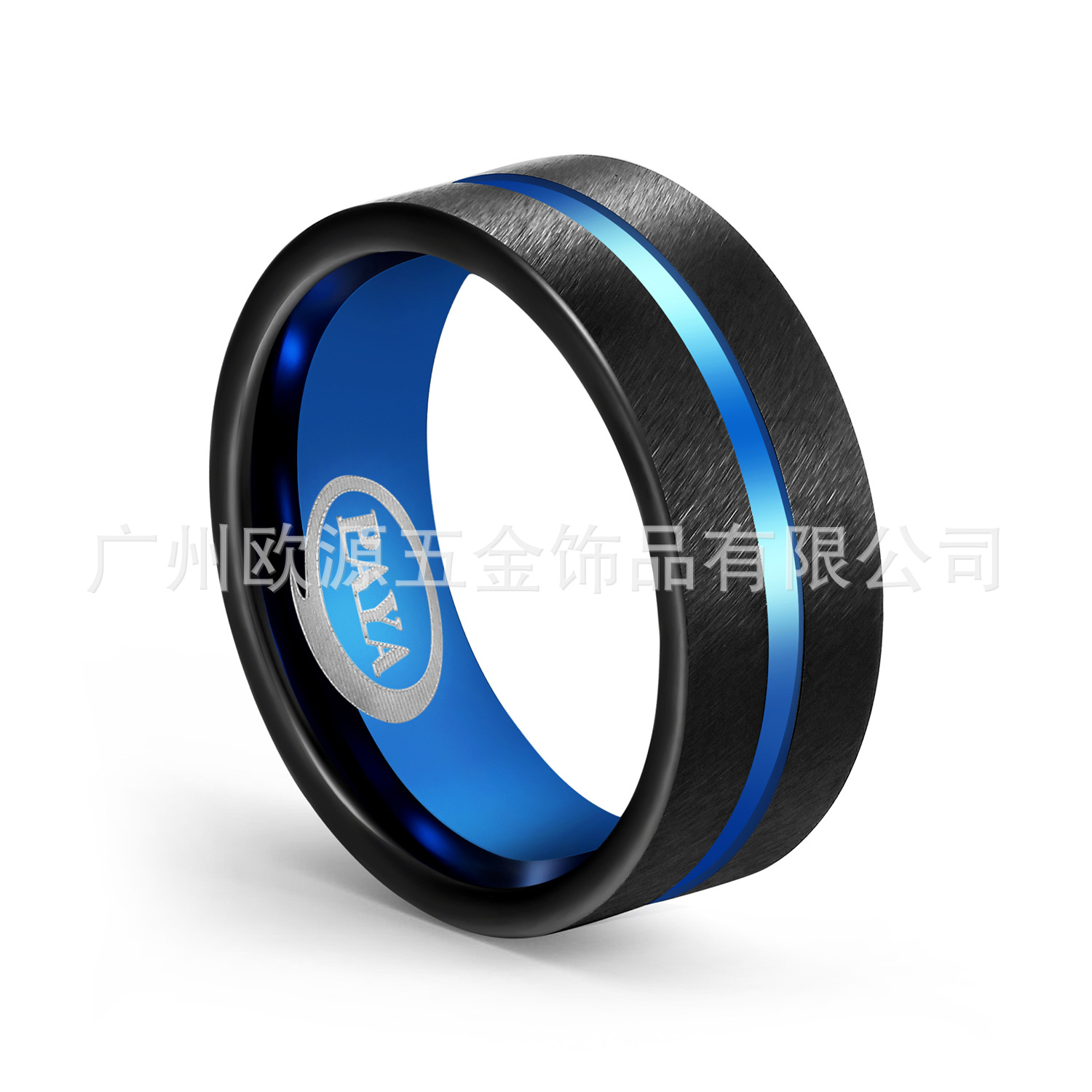 广州欧源饰品工厂直销 钨钢拉丝戒指黑 蓝男士8MM亚马逊热销