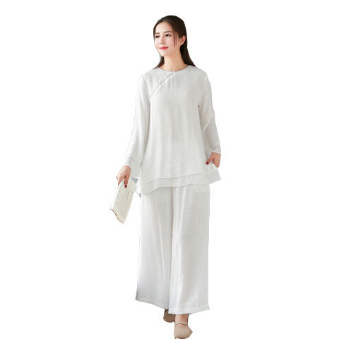 Cotton and linen yoga meditation clothes Tea Service Zen Literary Chinese Three-quarter Sleeve Top Yoga Wide Leg Pants Loose Large Size Suit