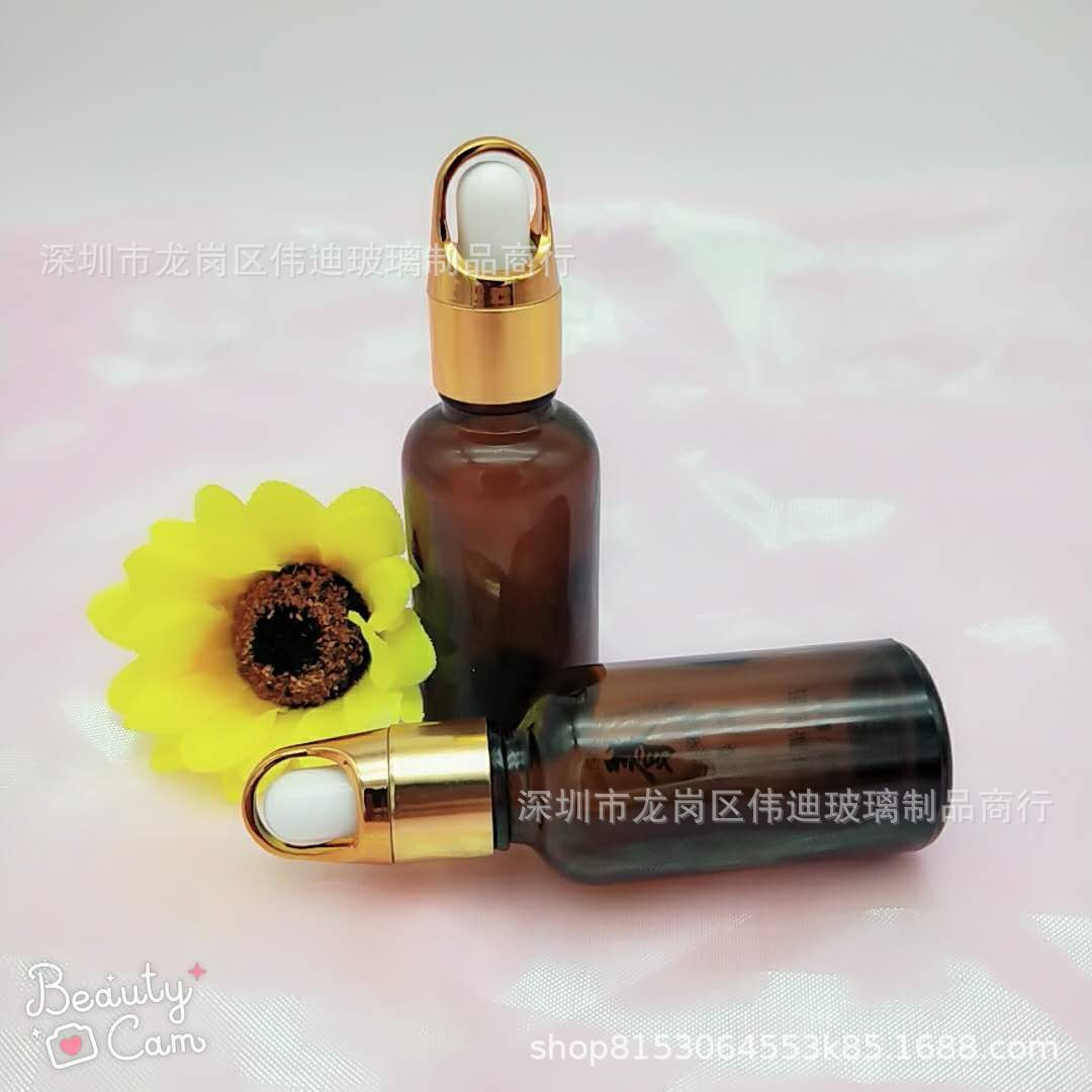 厂家直销现货供应30ml茶色精油瓶 配奶头 花篮 压泵滴管 分装瓶