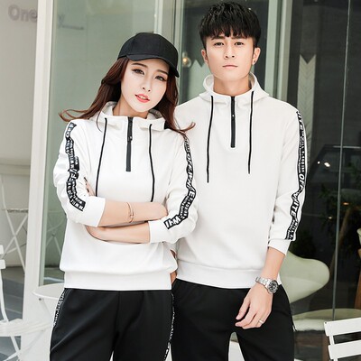 2018 spring and autumn new pattern Sweater pure cotton Sports suit Couples dress fashion leisure time Show thin Two piece set Athletic Wear