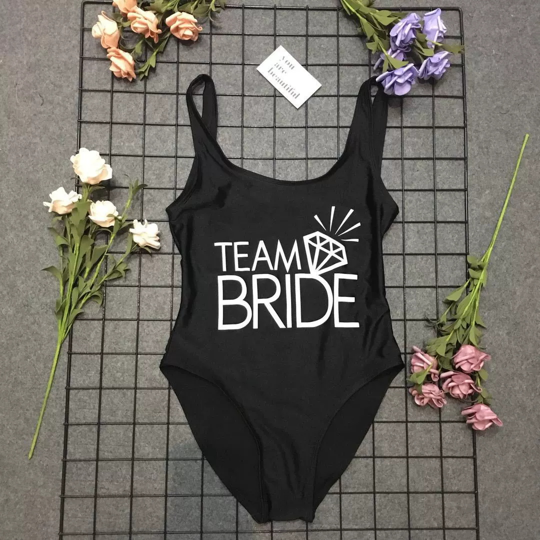 Team BRIDE [Diamond Fund] Letter Printing Conjusational Swimsuit European and American Jeans Tighter Women's Summer