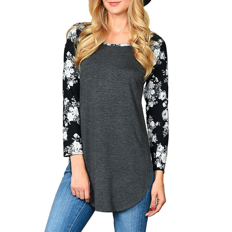Womens Irregular Hem T Shirt 3 4 Sleeve Round Neck Casual Style Spring Collection Wholesale Available