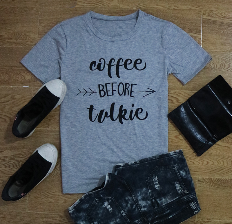 Casual Womens T Shirt Summer Short Sleeve Round Neck Unique Coffee Letter Print Wholesale Supply
