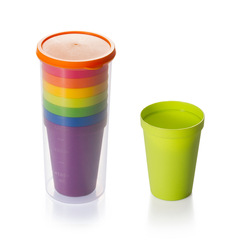 Travel Portable Rainbow Cup Colorful Plastic Mouth Cup Outdoor Picnic Drinking Cup Handy Cup 8-pack Cup Set
