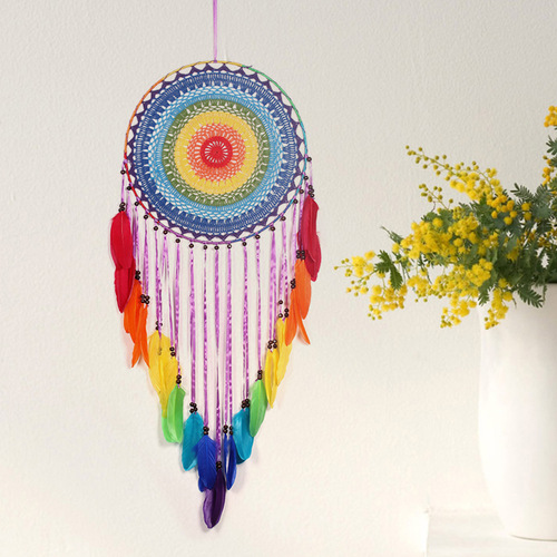 Indian style 40 cm colorful crocheted flower large floating dream catcher pendant wall decoration oversized dream catcher