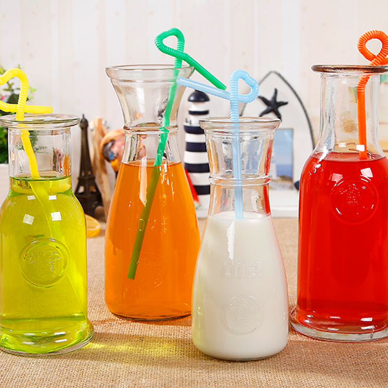 厂家批发500ML官山玻璃饮料瓶 350ml果汁瓶 奶茶杯饮品店用冷泡茶