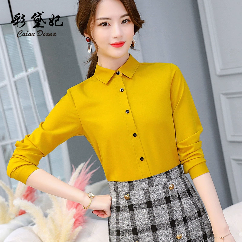 Calan Diaua 2023, новинка весны и лета, универсальная Базовая рубашка в Корейском стиле, приталенная Женская Повседневная шифоновая рубашка больших размеров с длинными рукавами