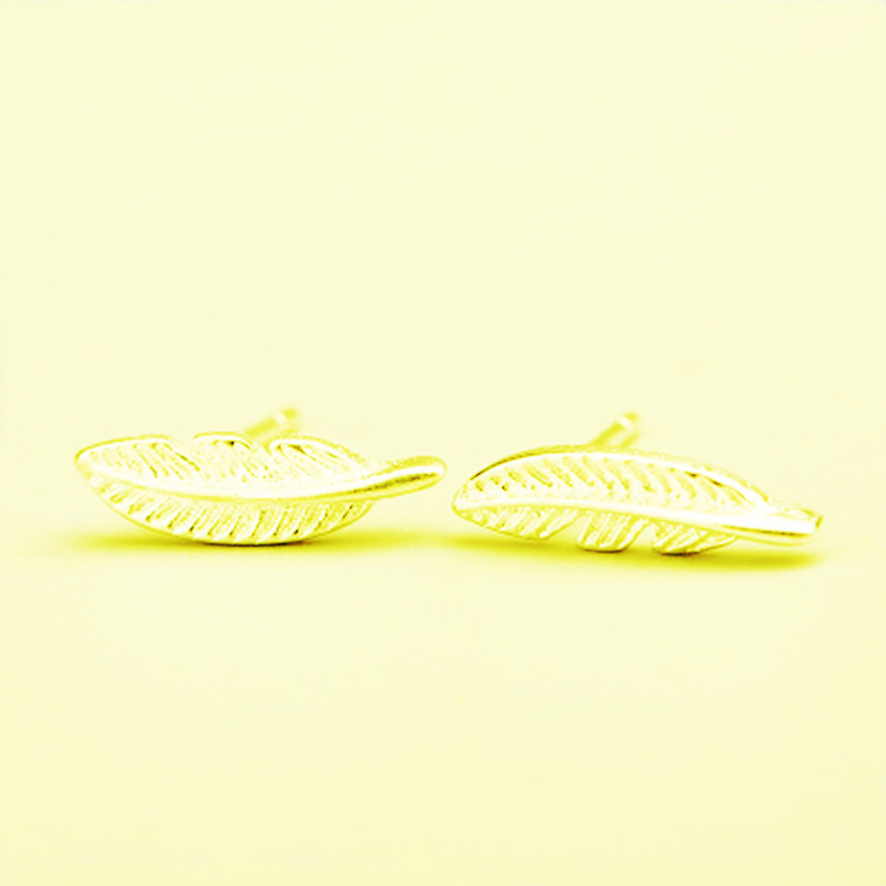 Mini Feather Stud Earrings Green Gold Silver Rose Leaf Ear Studs display picture 5