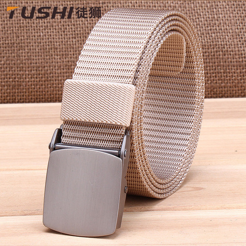TUSHI sports outdoor canvas belt belt for men with automatic buckle for young students nylon smooth buckle casual pants belt