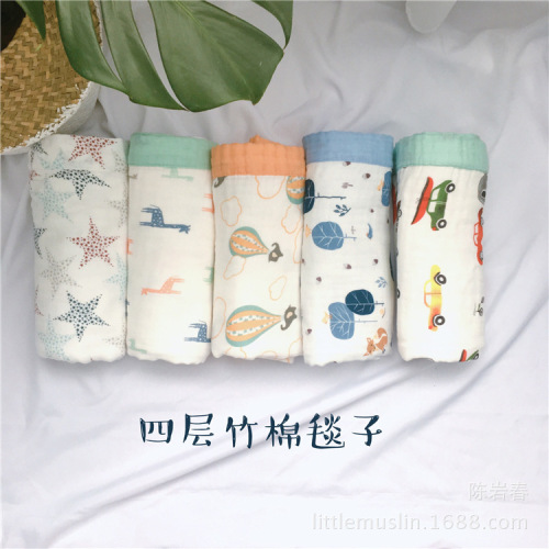 Spring and summer wide-brimmed bamboo cotton muslin gauze quilt swaddle blanket gauze throw bath towel air conditioning blanket