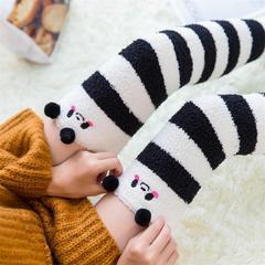 Winter sleep socks coral velvet socks over-the-knee warm socks with stripes and thickening, long women's socks wholesale