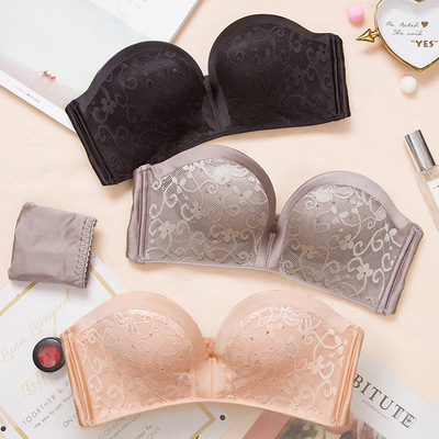 奇迹二代無肩帶透氣孔蕾絲文胸抹胸按摩手掌杯舒適聚攏無鋼圈內衣