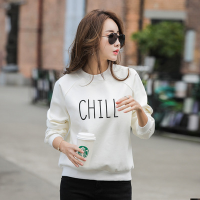 8241#实拍冬新款简约植绒立体圆领套头插肩袖加绒卫衣女大码女装