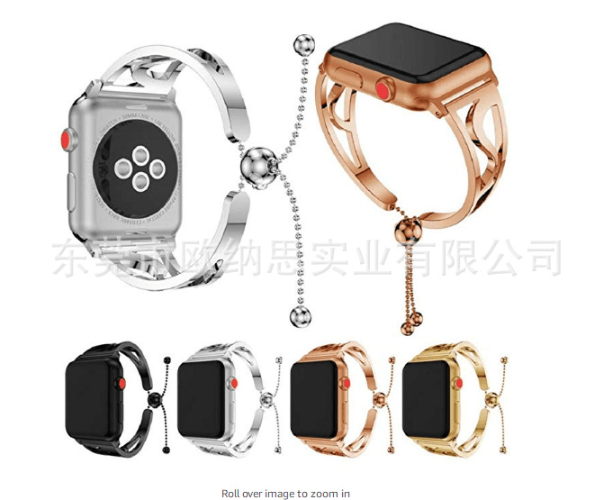 适用苹果圆珠手镯手链带第1.2.3.4.5.6代金属手镯表带 不锈钢表带