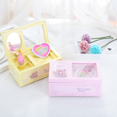 originality Music Jewelry Box rectangle rotate girl transparent lid The music box Tanabata gift