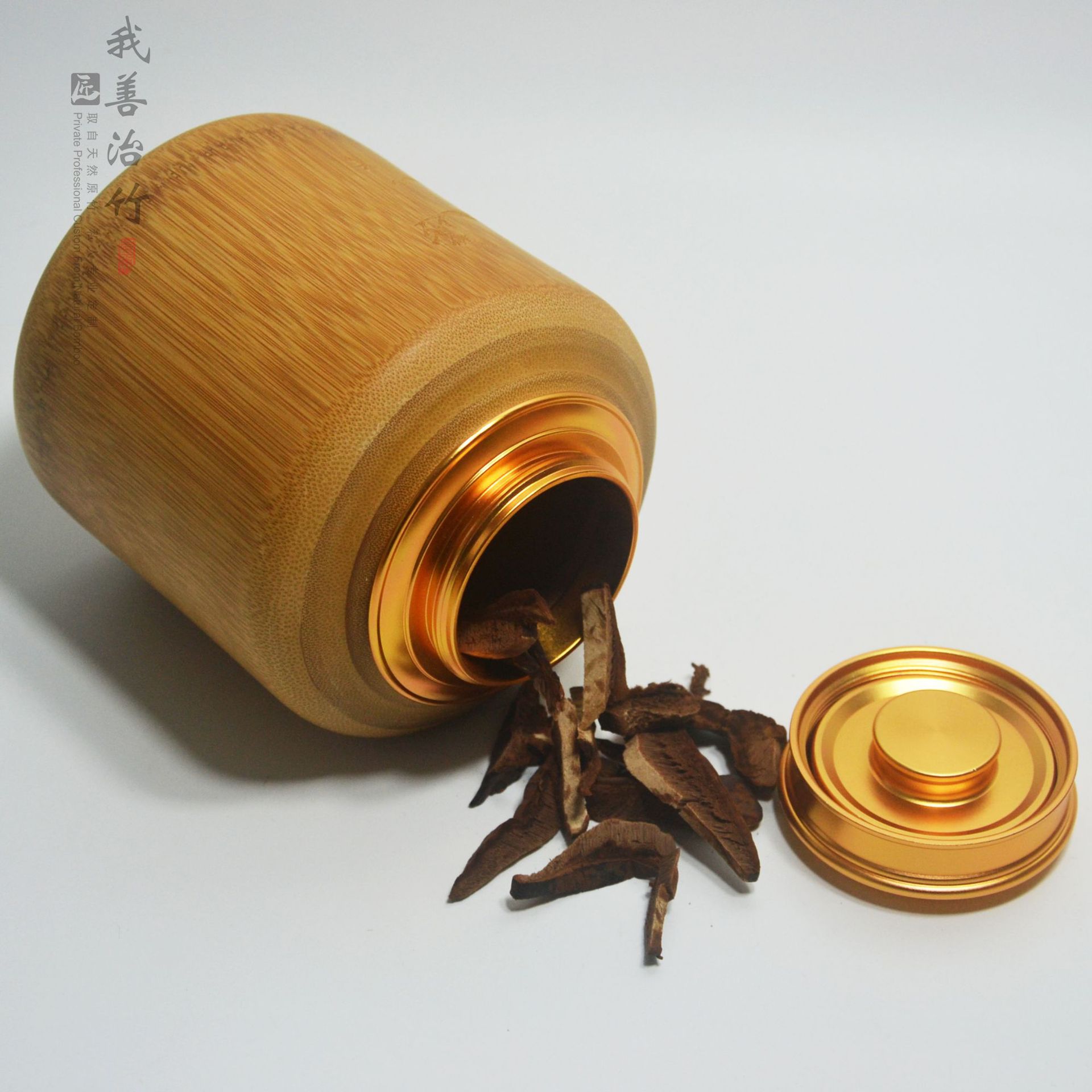 厂家批发竹茶叶筒竹包装竹子储物罐金属盖茶罐茶仓密封罐收纳竹罐
