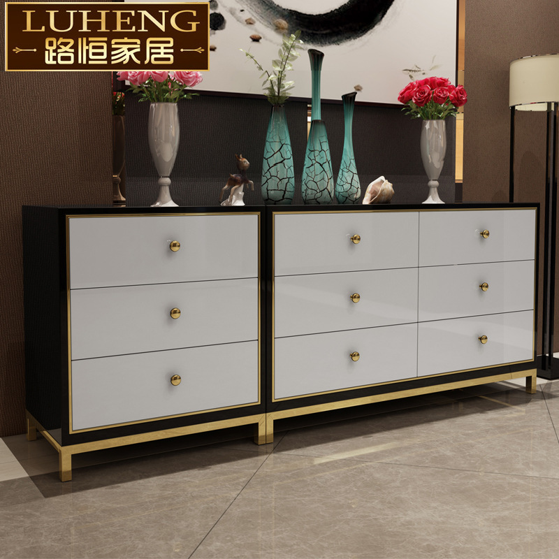 轻奢斗柜后现代不锈钢黑白烤漆储物柜三六九抽屉橱柜新古典玄关柜
