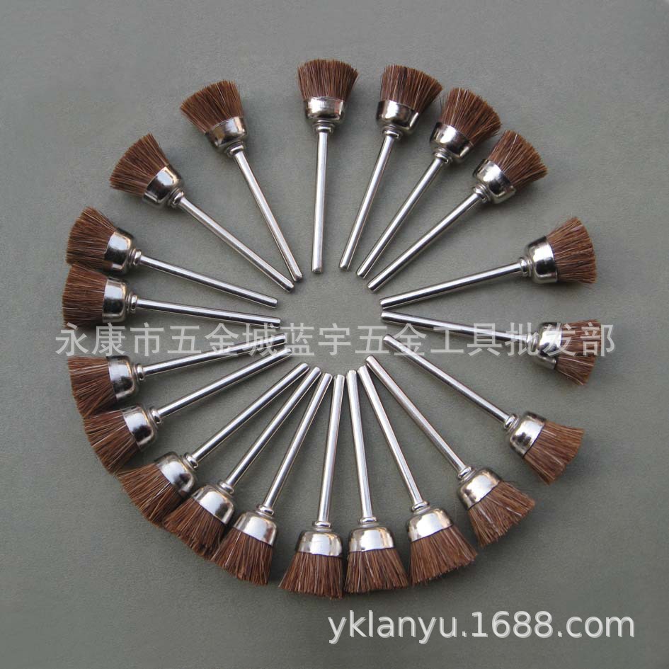 迷你马毛杯刷 带柄杯型马毛刷碗型除锈刷打磨抛光刷电磨配件