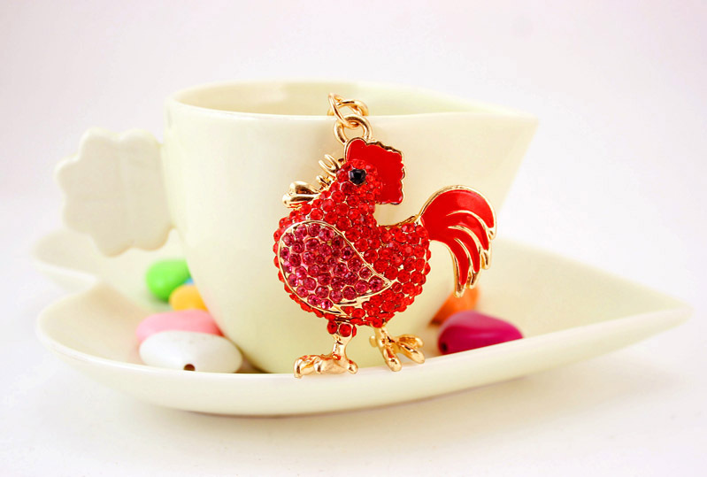 40g Weight Birthday Occasion Alloy, Metal Material Constellation Pattern Unisex Gender Creative Cute Little Rooster Diamond Keychain 5