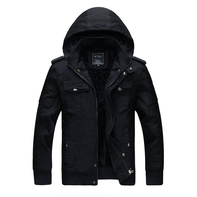 Men’s hooded washed cotton Plush thickened work coat youth jacket