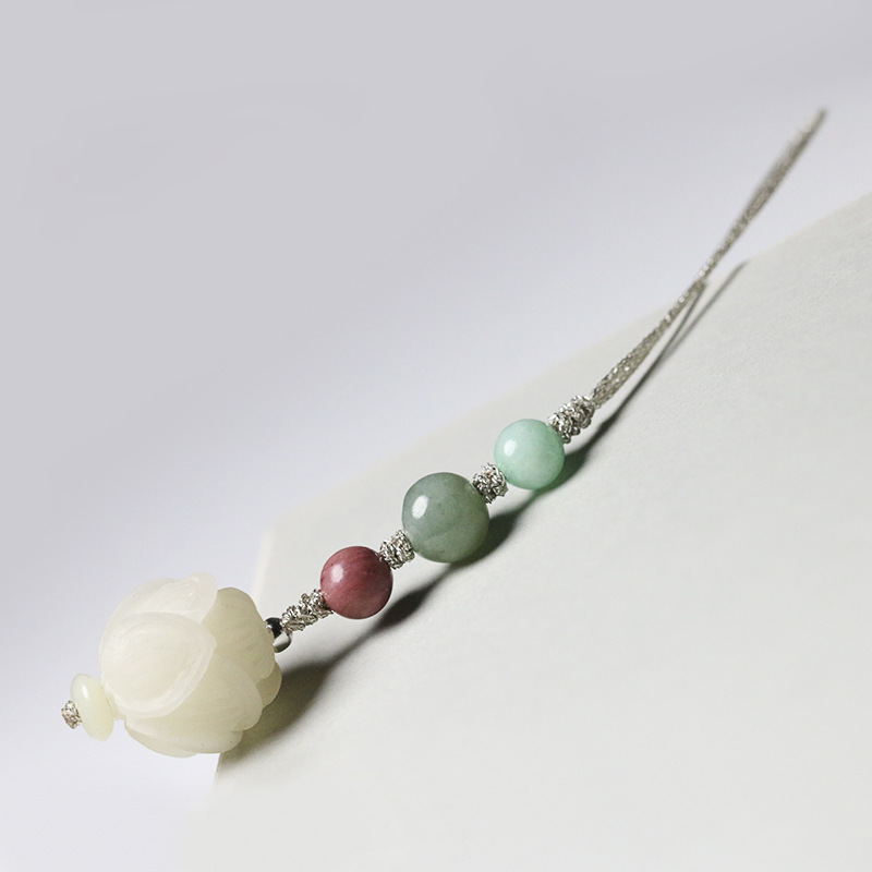 White jade Bodhi root Lotus phone chain Lanyard Retro Ethnic style Bag Pendants Key pendant gift