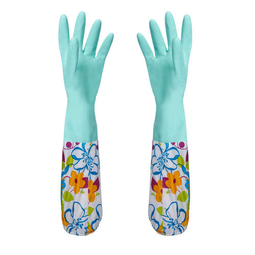 Flannel version/Spring version/Colored latex extra-long household gloves for washing dishes and clothes, durable cleaning and specialized use