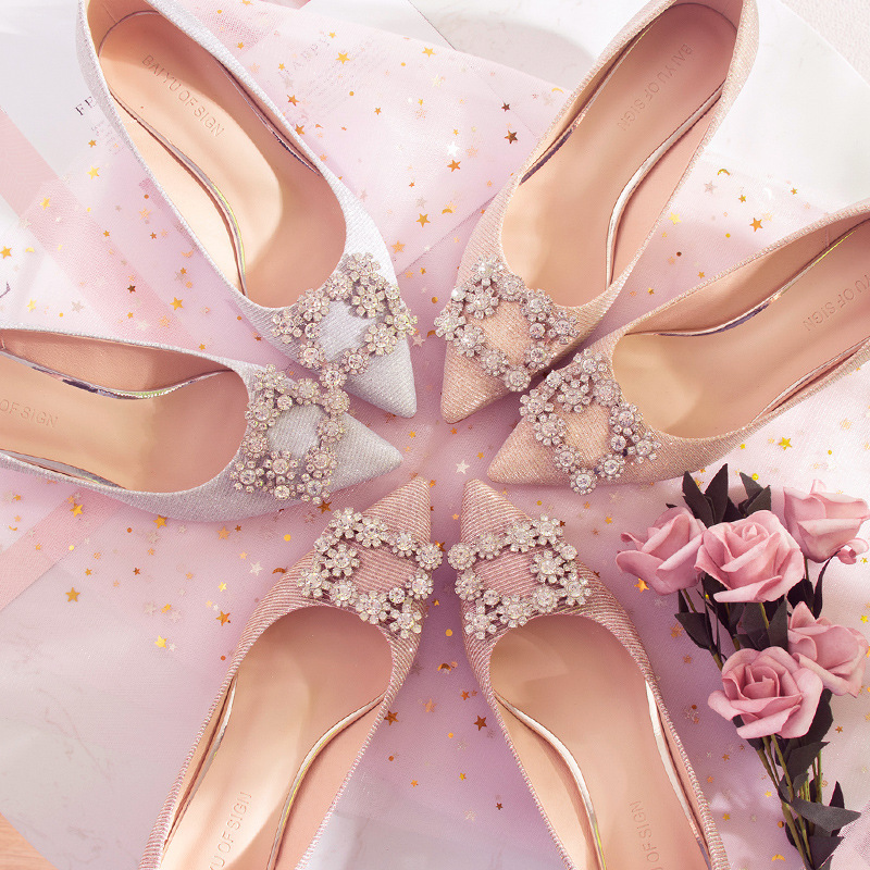 Wedding shoes bride Rhinestone Sequins High-heeled shoes Stiletto Single shoes wedding shoes Wedding Shoes