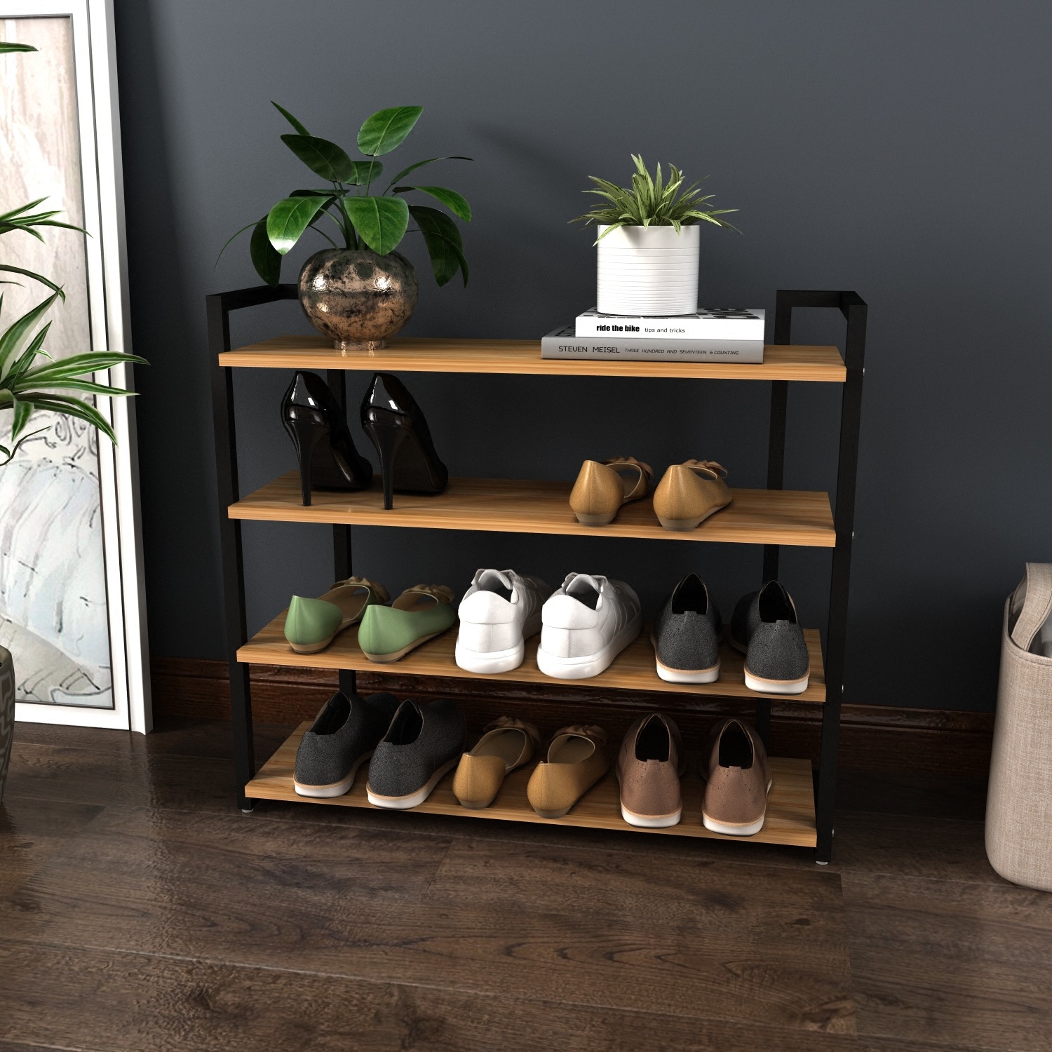 shoe rack simple and easy household Modern simplicity multi-storey fashion space dormitory dustproof Shoe cabinet Economic type Iron art shoe rack