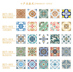 Cross-border hot selling tile stickers kitchen waterproof pvc tile stickers bohemian pattern self-adhesive non-slip small wall stickers