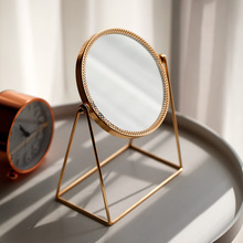 北歐INS金屬輕奢風簡約立體化妝梳妝鏡公主台式鏡桌面美容裝飾鏡