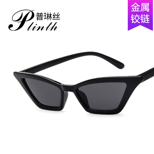 Cross-border Western and European fashion cat-eye sunglasses for women, small frame, black, transparent sunglasses, metal hinges