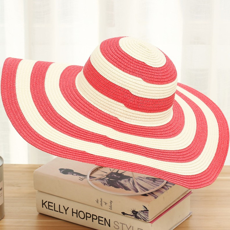Summer Sun Hat Korean Version Of The New Black And White Striped Beach Straw Hat Sunscreen Sun Hat Straw Hat Female Summer