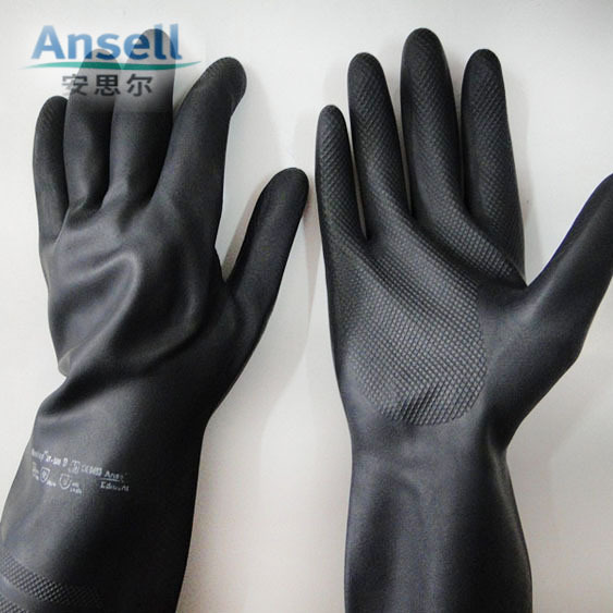 安思尔29-500氯丁橡胶 耐酸碱 耐麿 防滑防化手套 劳务手套