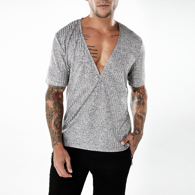 Men’s T-shirt Deep V-collar and Fashion Design Sleeveless
