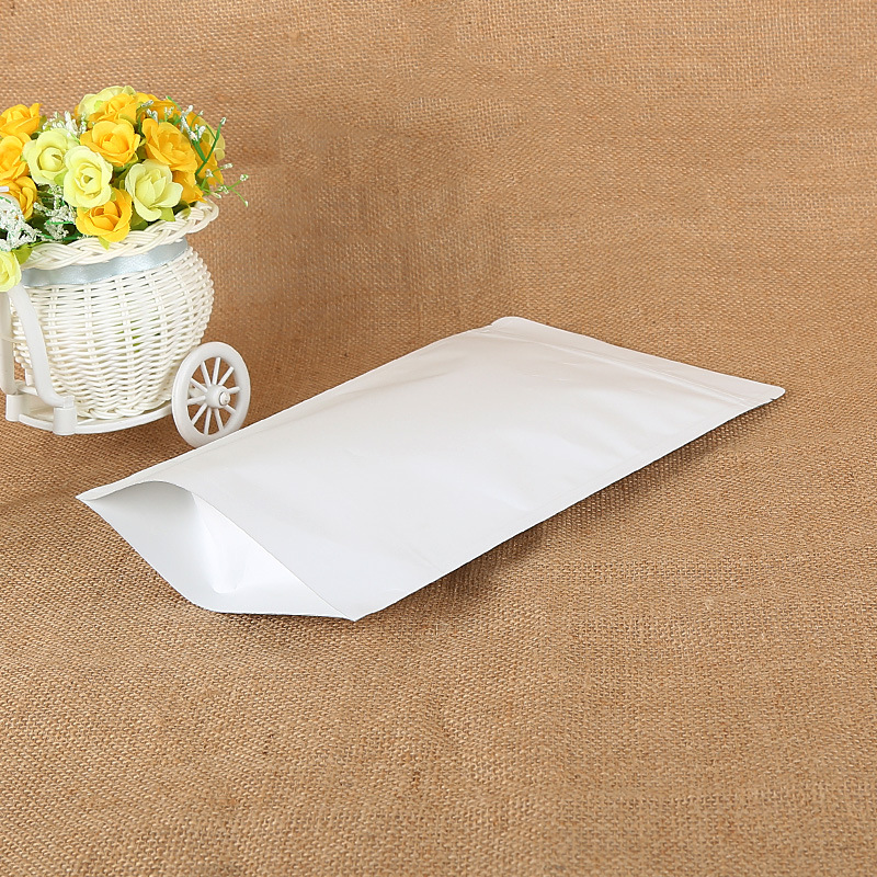 Manufacturer supply wholesale aluminum-plated white kraft paper self-standing zip-lock bags, kraft paper self-standing zipper bags