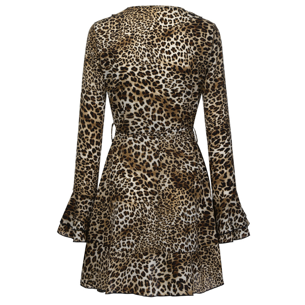 long-sleeved leopard print dress with belt nihaostyles clothing wholesale NSLBS81481