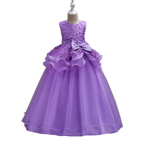 European and American children's clothing girls' flowers bowknot medium and large children's princess dress evening host puffy skirt 