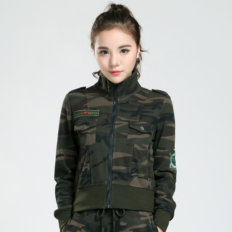 2019秋装户外休闲迷彩服批发女装军装军迷迷彩外套长袖短装 317|ru