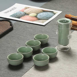 联纵 红茶泡哥窑汝窑陶瓷旅行茶具套装 玻璃泡茶壶红茶泡茶