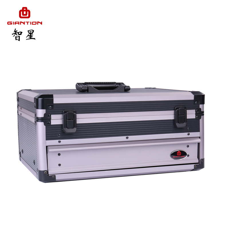 智星GIANTION 铝合金抽屉箱 多功能双抽工具箱 手提汽修多层铝箱