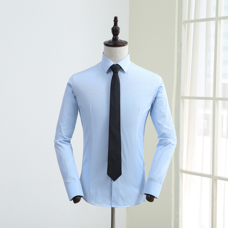 男裝春秋季男式襯衫男長袖韓版修身男士襯衫青年純色襯衣男裝