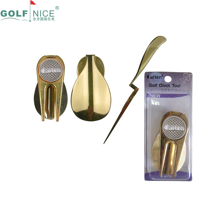 优质锌合金高尔夫果岭叉电镀金属球叉贴纸印刷滴胶球标可印LOGO|ms