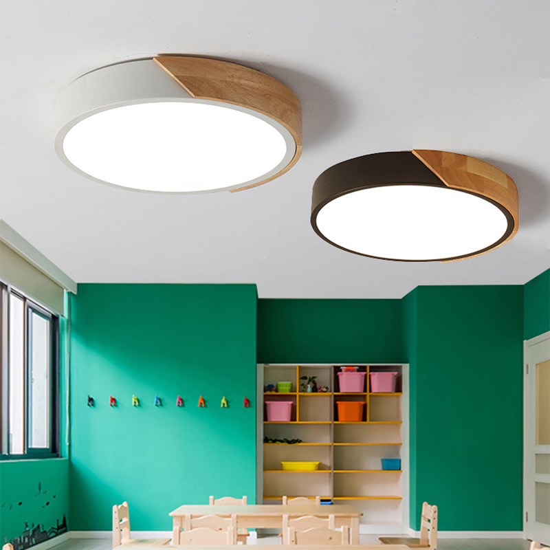 北歐客廳吸頂燈馬卡龍超薄LED圓形臥室燈現代亞克力原木燈具批發