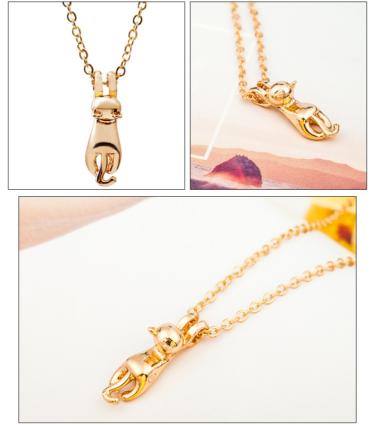 Cartoon kitten pendant necklace environmental protection gold plated silver animal cat necklace clav