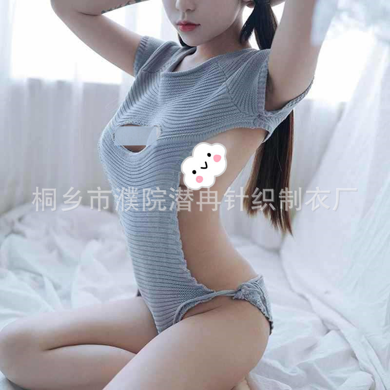 2025性感情趣内衣开胸大露背毛衣激情连体系带外贸款