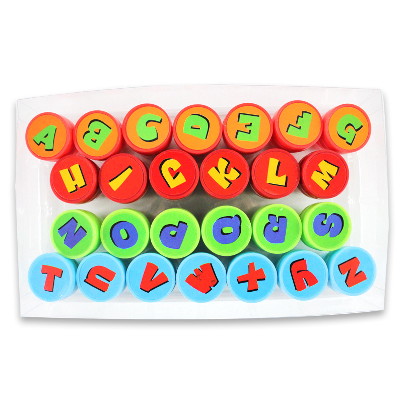 Zhang Qu niños 26 sellos digitales lindos sellos de dibujos animados de plástico pequeños sellos con varios patrones