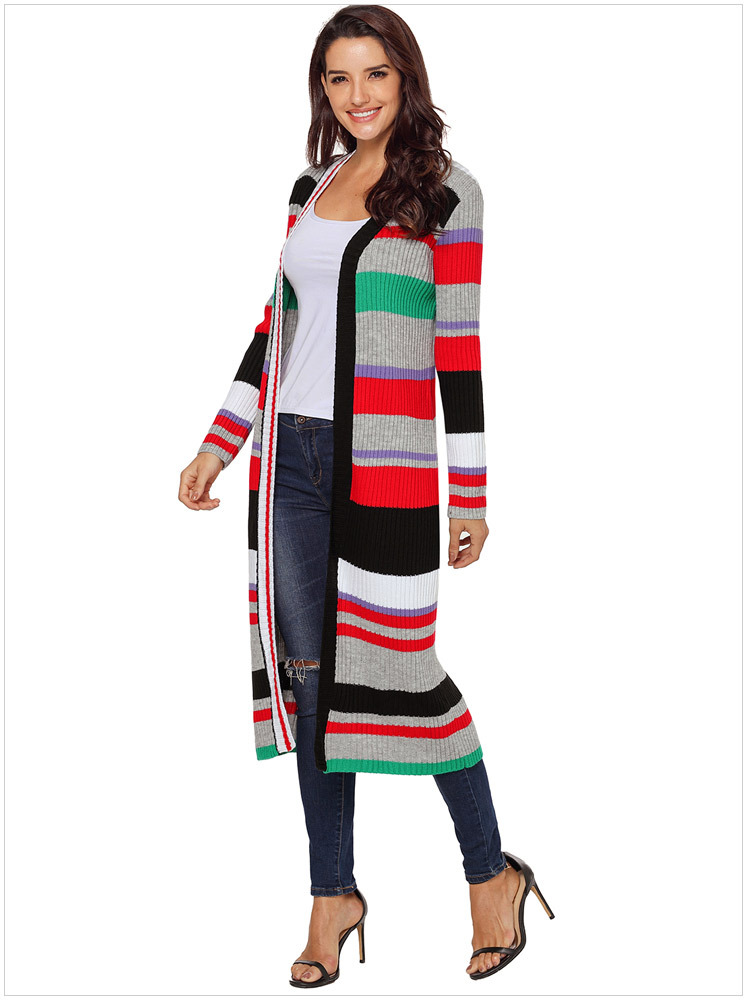  multicolor striped long-sleeved jacket cardigan  NSSI32903