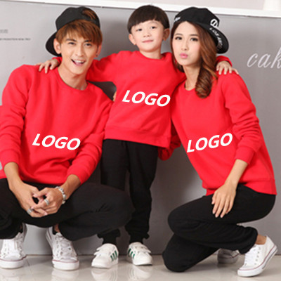 银狐绒秋冬装亲子装运动装活动圆领卫衣纯色定制幼儿园服标志logo