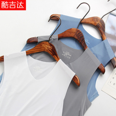 廠家批發冰絲男士背心男無痕透氣健身坎肩跑步運動無袖打底衫修身